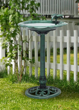 Alpine Corporation 31inch Tall Outdoor Antique Flower Birdbath with Bird Decoration Yard Statue