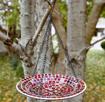 Lily's Home Hanging Colorful Mosaic Glass Bird Bath Bowl