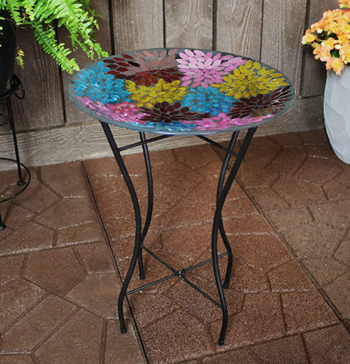 Sunnydaze Outdoor Bird Bath with Stand and Multi-Colored Mosaic Petals Design, Garden and Lawn Decor, 14-Inch Diameter