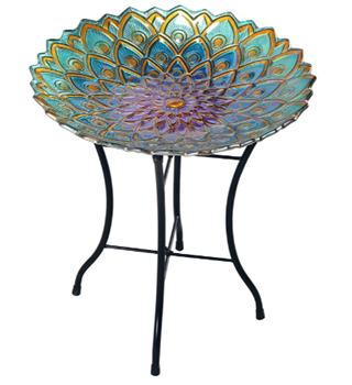 Teamson Home 3014051 Handpainted Mosaic Flower Fusion Glass Pedestal Bird Bath for Outdoor Patio Garden Backyard Decking Décor