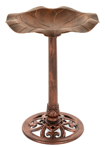 Best Choice Products Outdoor Lily Leaf Resin Pedestal Bird Bath Decoration with Floral Accents and Vintage Finish - Copper