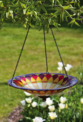 Evergreen Colorful Hanging Glass Birdbath (Tiffany)