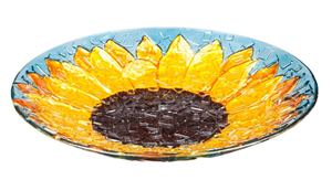 Evergreen Garden Beautiful Summer Sunflower Crushed Glass Bird Bath - 18 x 18 x 3 Inches Fade and Weather Resistant Outdoor Decoration