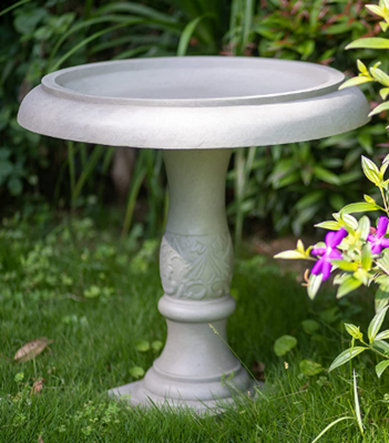 Kante RC01098A-C80091 Lightweight Traditional Flower Pattern Birdbath, Weathered Concrete