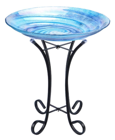 MUMTOP Outdoor Glass Birdbath with Metal Stand for Lawn Yard Garden Decor,18in