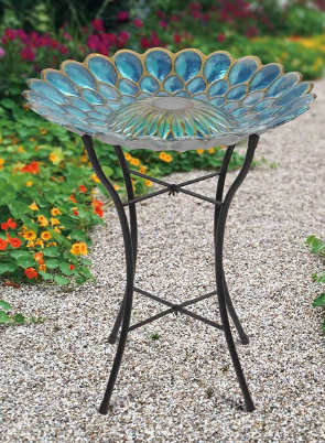 Peaktop 3207000 Outdoor Glass Solar Bird Baths, 18-Inch Blue