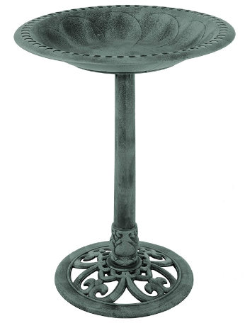 Pure Garden 50-LG1072 Antique Bird Bath-Weather Resistant Resin Birdbath with Vintage Scroll Design, 3 Ground Stakes for Garden,Outdoor Decor