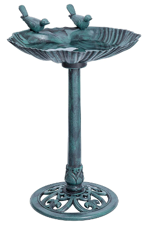 VIVOHOME 28 Inch Height Polyresin Lightweight Outdoor Double Birds Garden Bird Bath Green